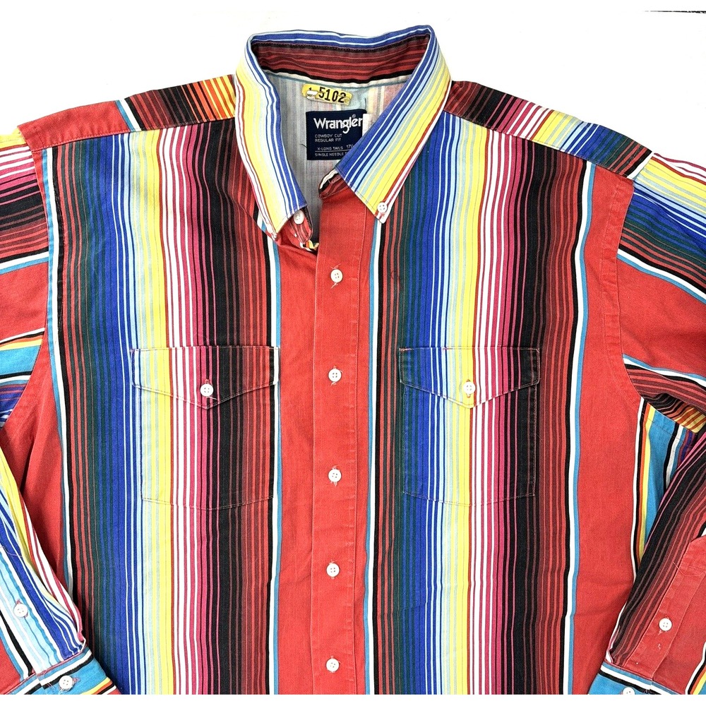 Wrangler X-Long Tails Western Rodeo Striped Cowboy Shirt 17.5-35 Vintage EUC - Picture 2 of 9